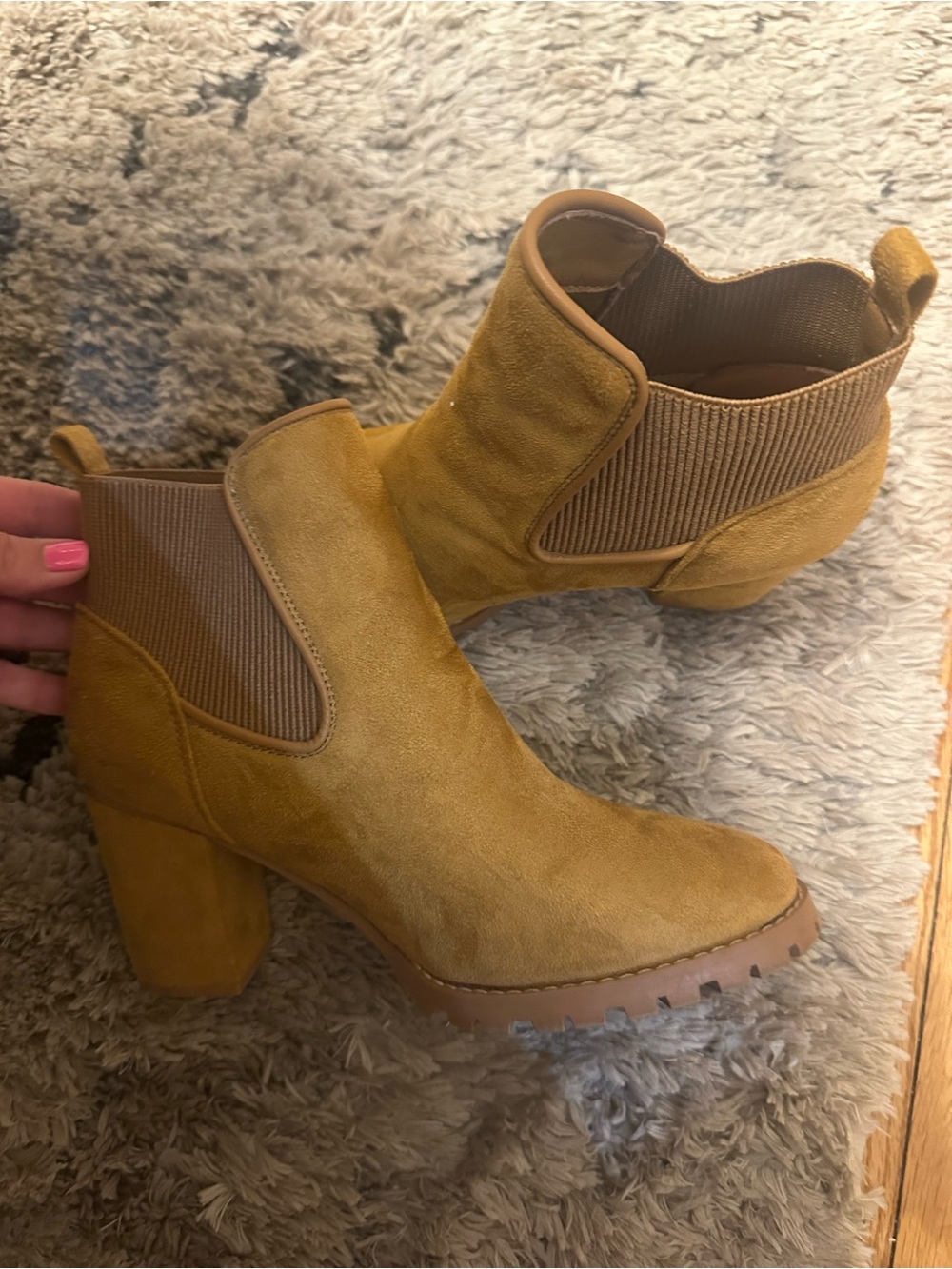 Cato Mustard/camel Suede Block Heel Chelsea Booties